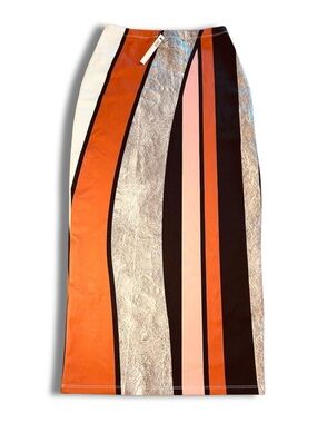 NWT ASOS color block Vertical Stripe Midi Skirt in Rust, Black, Pink & White. 0